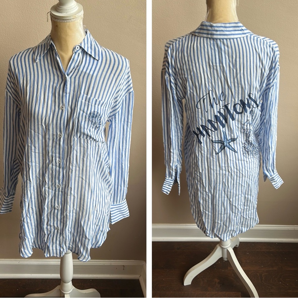 Blue Island Women’s New Coverup Striped The Hamptons Blue White Sz XL Starfish
